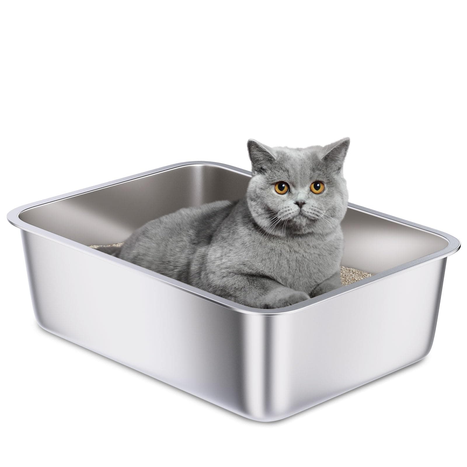 Stainless Steel Litter Box, Medium Metal Cat Litter Box Easy Clean, Non Stick Litterbox No Smell For Cats Or Kitty, Rabbits