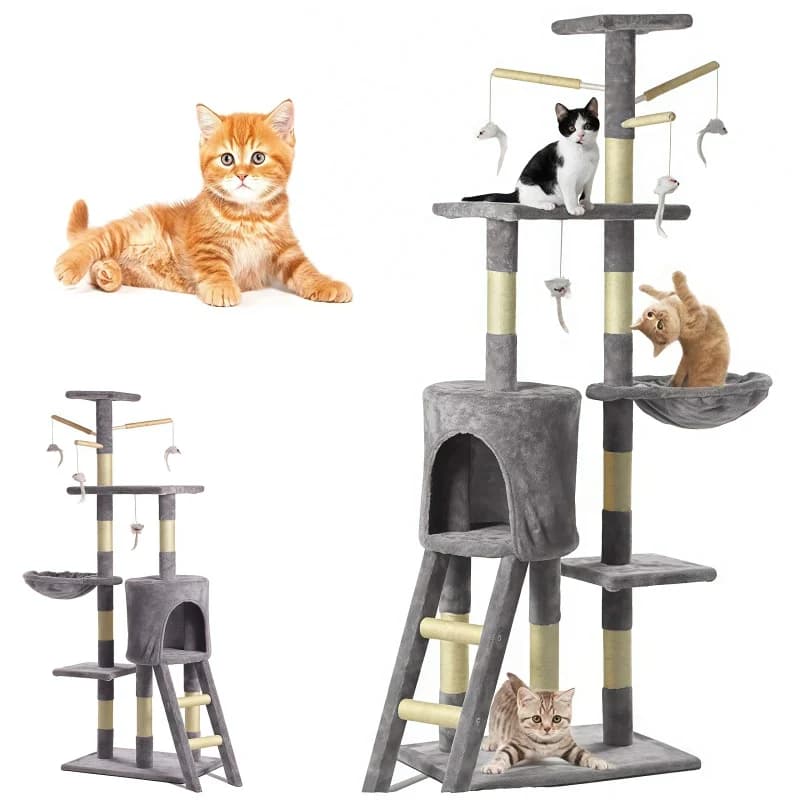 Multi-Storey Cat Tree Tower with Scratching Post, Climbing, Plush Cave, and Sleeping Area - Indoor Outdoor Activity Center