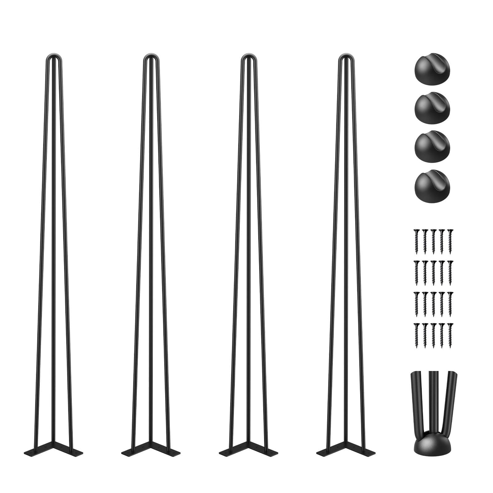 Hairpin Table Legs 91.4 Cm Black Set Of 4 Desk Legs 399.2 Kg Load Capacity (Each 99.8 Kg) Hairpin Desk Legs 3 Rods For Bench Desk Dining End Table Chairs Carbon Steel DIY Heavy Duty Furniture Legs