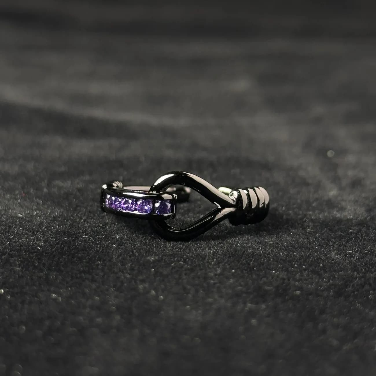 1pcs Black Knot Wrapped Purple Crystal Adjustable Open Ring, Dark Cool Trendy Style, For Men Women Daily Party Wear & Couple Valentine Gifts