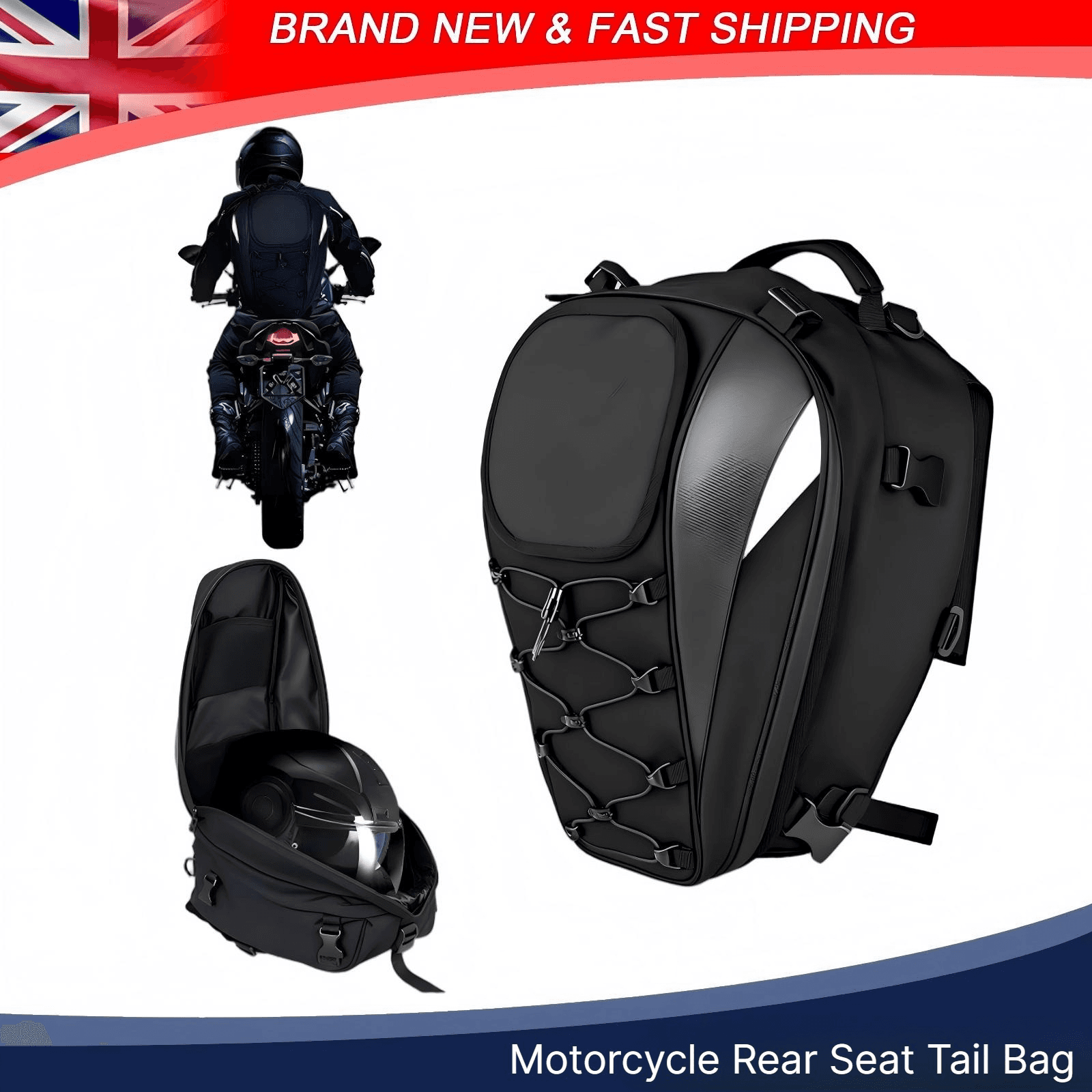 Motorcycle Rear Seat Tail Bag Motorbike Luggage Helmet Storage Backpack Grey