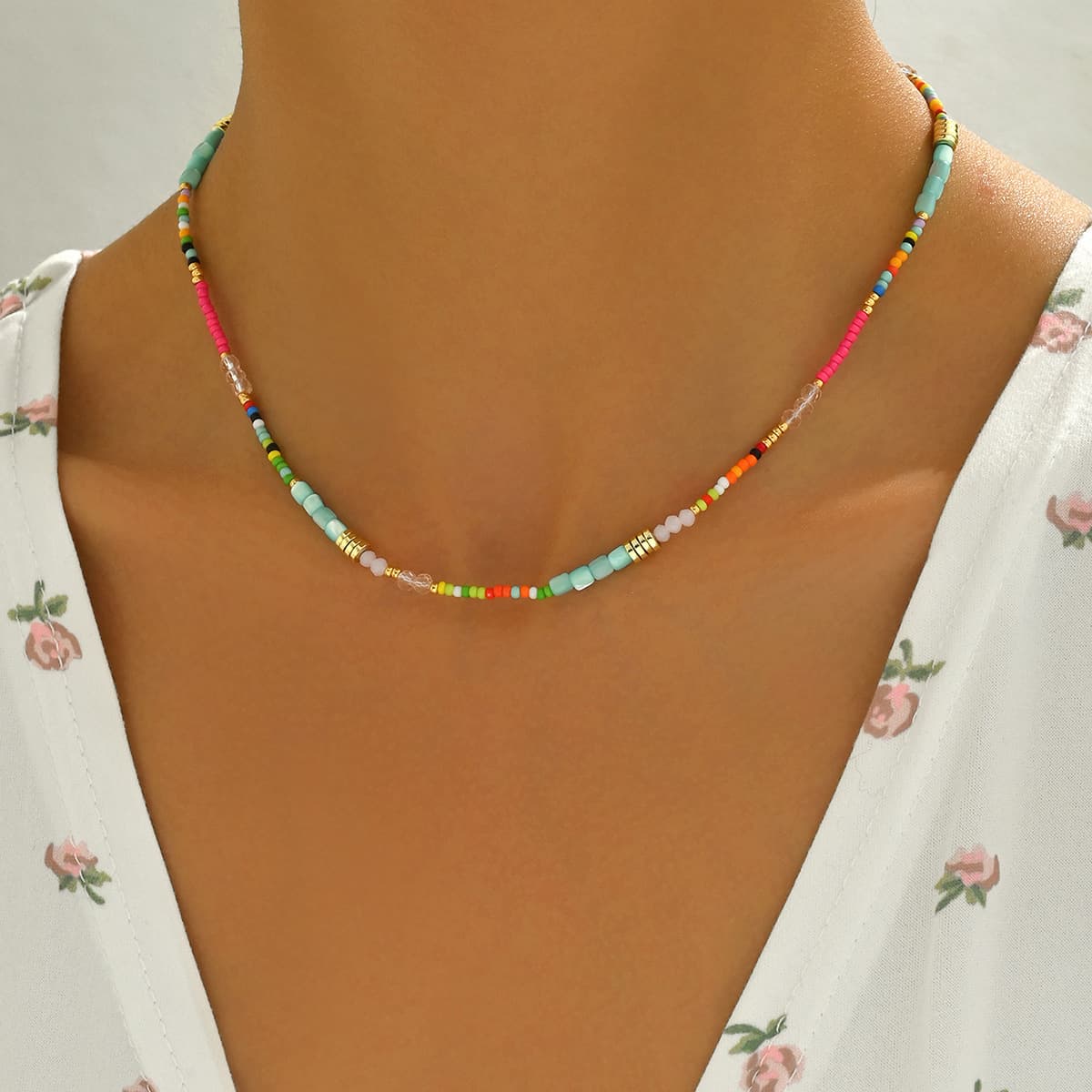 Cross-border European American Women Necklace, Unique Bohemian Creative Design Long Chain Strung With Colorful Crystal Beads, Versatile Daily Neck Accessories