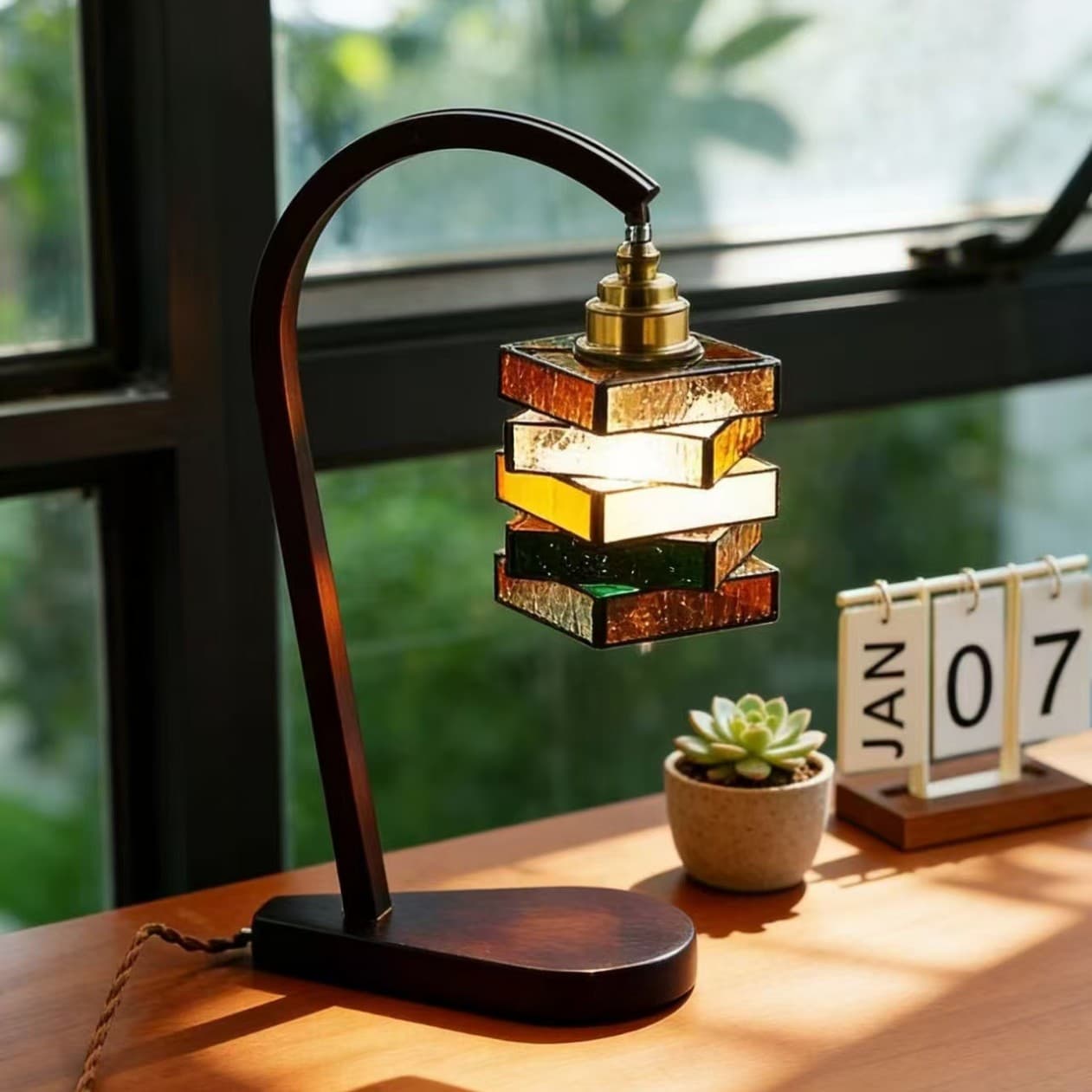 Rustic-style Solid Wood Bedside Table Lamp For The Bedroom