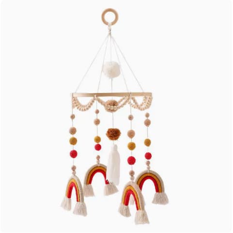 Handmade Rainbow Bed Bell In Front Of Baby Toy Bed
