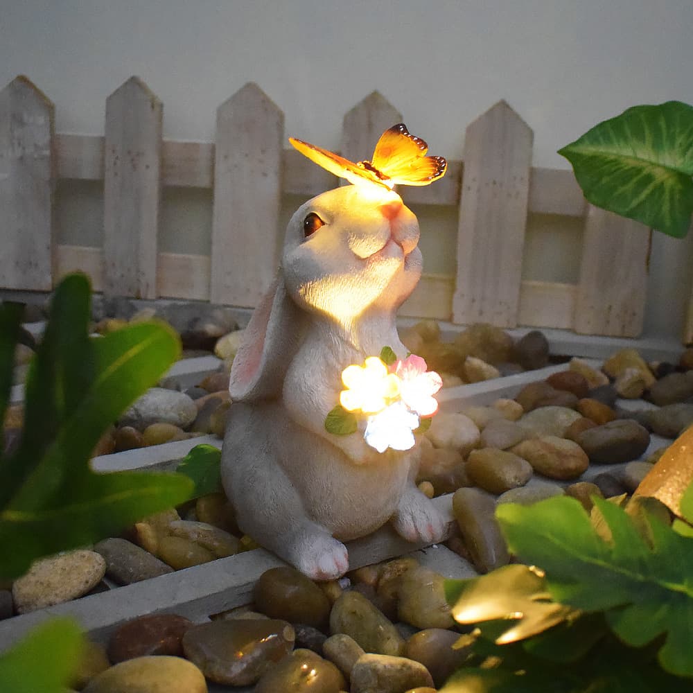 Outdoor Solar Rabbit Garden Light Waterproof Resin Statue