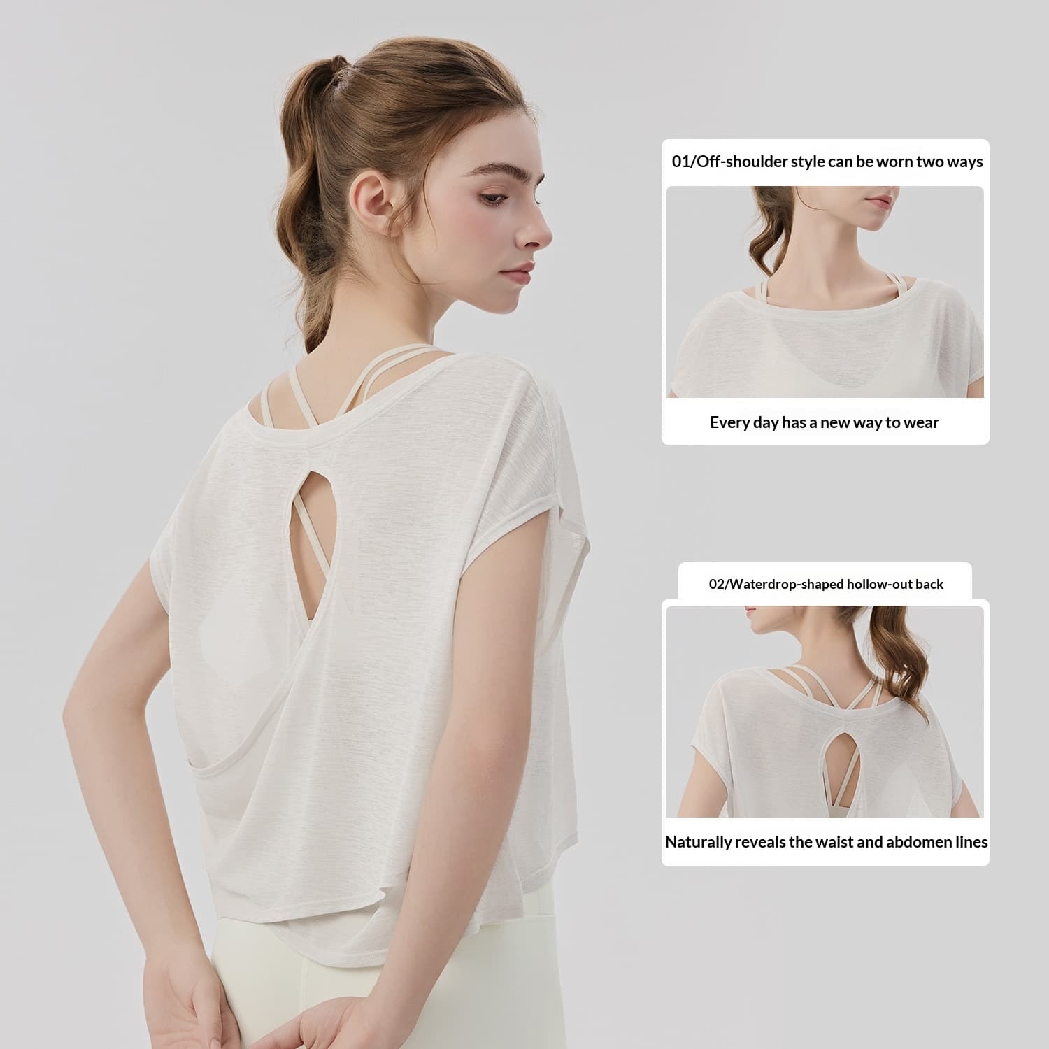 Womens Loose Yoga Cover-Up Off-Shoulder Two-Way Wear Casual